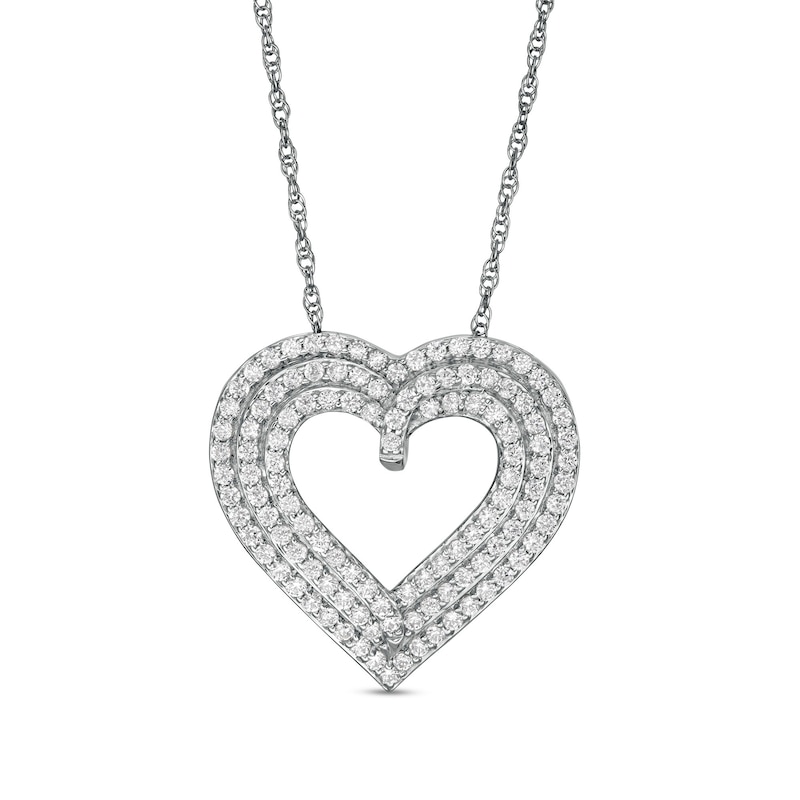 1.00 CT. T.W. Diamond Triple Row Heart Pendant in Sterling Silver|Peoples Jewellers