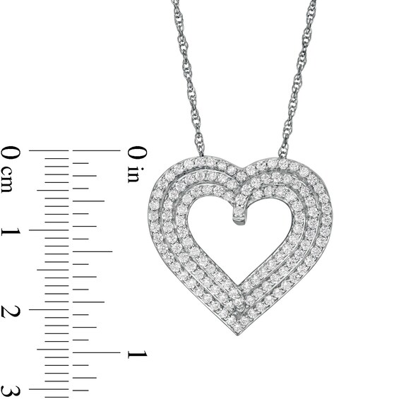 1.00 CT. T.W. Diamond Triple Row Heart Pendant in Sterling Silver