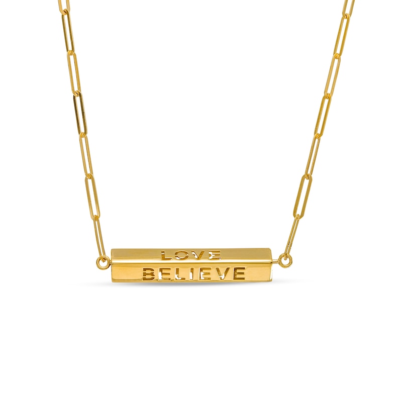 Cut-Out Message Rotating Three-Dimensional Bar Necklace in 10K Gold|Peoples Jewellers