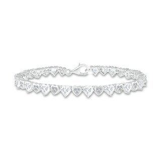 Heart-Shaped White Lab-Created Sapphire and Trio in Heart Frame Alternating Line Bracelet in Sterling Silver - 7.25"