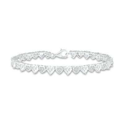 Heart-Shaped White Lab-Created Sapphire and Trio in Heart Frame Alternating Line Bracelet in Sterling Silver - 7.25"