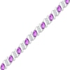 Thumbnail Image 0 of Marquise Amethyst Slant and White Lab-Created Sapphire Duo "S" Link Alternating Line Bracelet in Sterling Silver - 7.25"