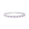 Thumbnail Image 1 of Marquise Amethyst Slant and White Lab-Created Sapphire Duo "S" Link Alternating Line Bracelet in Sterling Silver - 7.25"