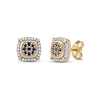 Men's Blue Sapphire and 0.115 CT. T.W. Diamond Cluster Cushion Frame Four-Corner Accent Stud Earrings in 10K Gold