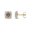 Thumbnail Image 1 of Men's Blue Sapphire and 0.115 CT. T.W. Diamond Cluster Cushion Frame Four-Corner Accent Stud Earrings in 10K Gold