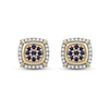 Thumbnail Image 2 of Men's Blue Sapphire and 0.115 CT. T.W. Diamond Cluster Cushion Frame Four-Corner Accent Stud Earrings in 10K Gold