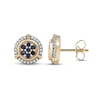 Thumbnail Image 1 of Men's Blue Sapphire and 0.115 CT. T.W. Diamond Cluster Frame Trio Accent Stud Earrings in 10K Gold