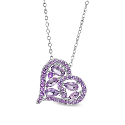 Multi-Shaped Amethyst Scatter Heart Pendant in Sterling Silver