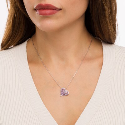 Multi-Shaped Amethyst Scatter Heart Pendant in Sterling Silver