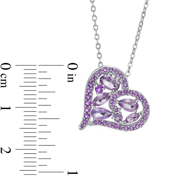 Multi-Shaped Amethyst Scatter Heart Pendant in Sterling Silver