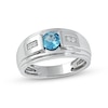 Thumbnail Image 0 of Men's 6.0mm Swiss Blue Topaz and 0.04 CT. T.W. Diamond Stepped Edge Ring in Sterling Silver