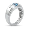 Thumbnail Image 1 of Men's 6.0mm Swiss Blue Topaz and 0.04 CT. T.W. Diamond Stepped Edge Ring in Sterling Silver
