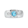 Thumbnail Image 2 of Men's 6.0mm Swiss Blue Topaz and 0.04 CT. T.W. Diamond Stepped Edge Ring in Sterling Silver