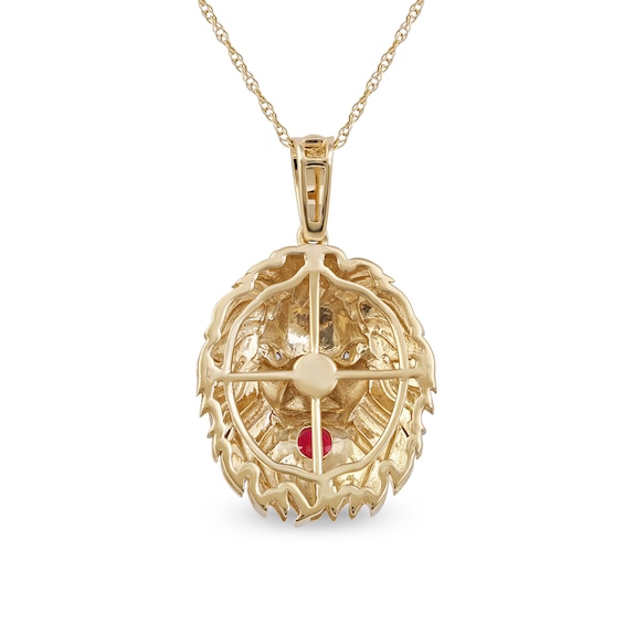 Men's 4.0mm Ruby and Diamond Accent Lion Head Pendant in 10K Gold - 22"