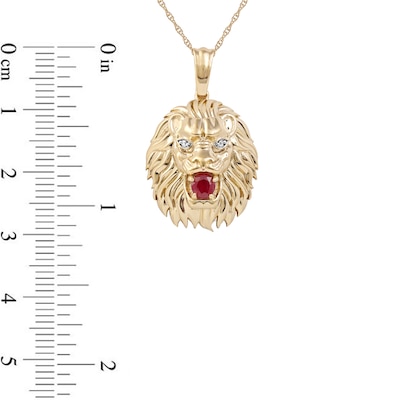 Men's 4.0mm Ruby and Diamond Accent Lion Head Pendant in 10K Gold - 22"