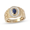 Thumbnail Image 0 of Men's Oval Blue Sapphire and 0.18 CT. T.W. Diamond Frame Nugget Shank Ring in 10K Gold