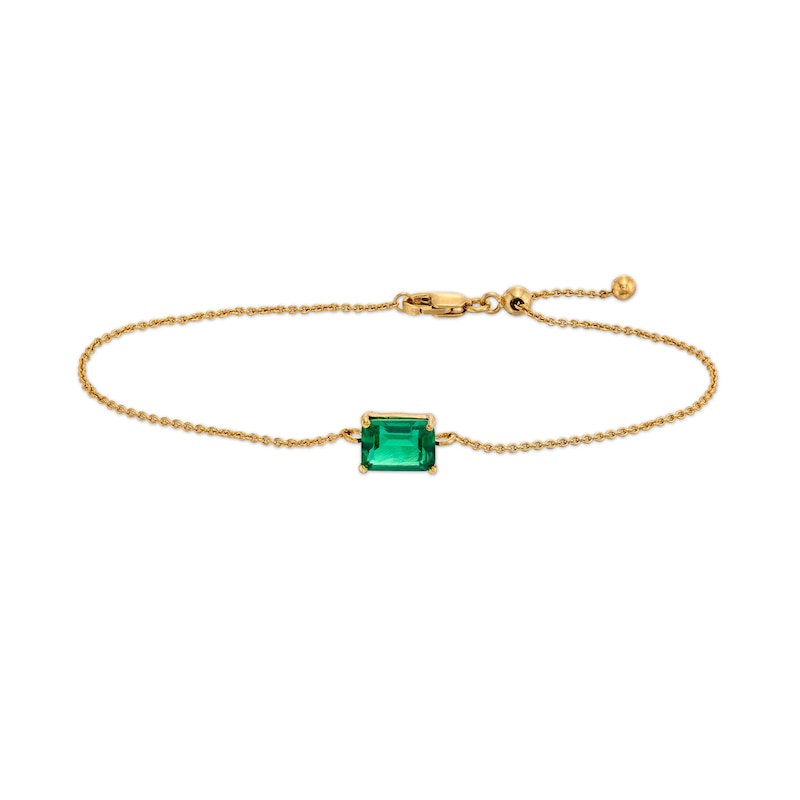 Sideways Octagonal Lab-Created Emerald Solitaire Adjustable Bracelet in 10K Gold - 7.5"|Peoples Jewellers
