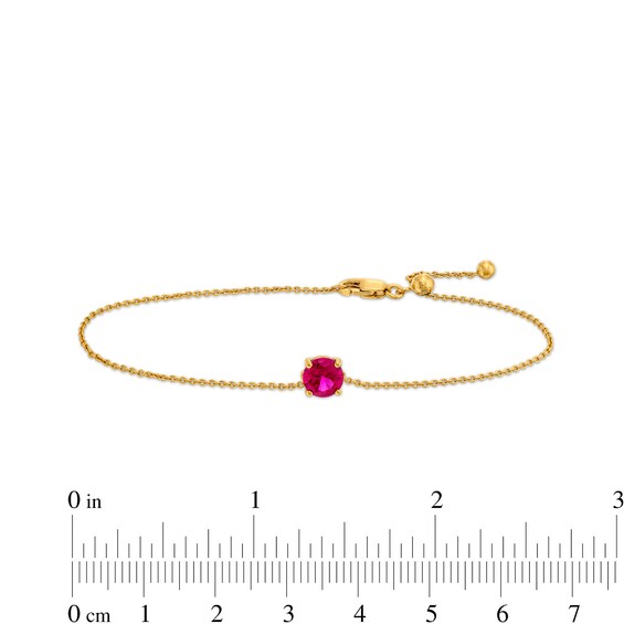 6.0mm Lab-Created Ruby Solitaire Adjustable Bracelet in 10K Gold - 7.5"