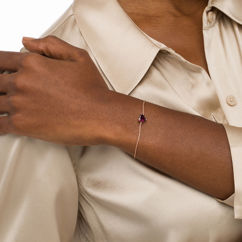 7.0mm Heart-Shaped Rhodolite Garnet Solitaire Adjustable Bracelet in 10K Rose Gold - 7.5"|Peoples Jewellers