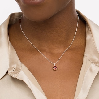 7.0mm Garnet Solitaire Rope-Textured Frame Drop Pendant in Sterling Silver and 10K Gold