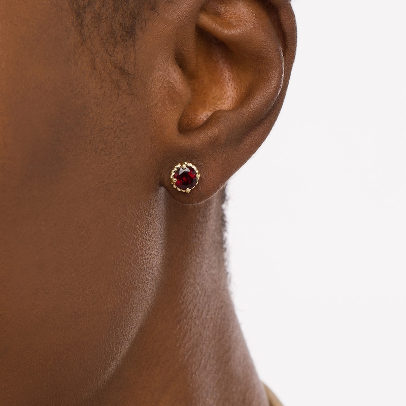 6.0mm Garnet Solitaire Rope-Textured Frame Stud Earrings in Sterling Silver and 10K Gold|Peoples Jewellers