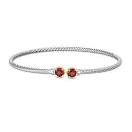 5.0mm Garnet Rope-Textured Frame Twist Cuff in Sterling Silver and 10K Gold