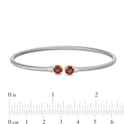 5.0mm Garnet Rope-Textured Frame Twist Cuff in Sterling Silver and 10K Gold