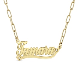 Diamond Accent Cursive Name with Ribbon Necklace (1 Line)