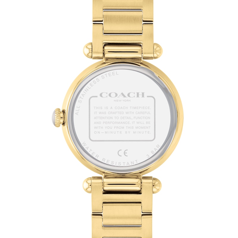 Ladies' Coach Cary Crystal Accent Gold-Tone Watch with Mother-of-Pearl Dial (Model: 14503832)|Peoples Jewellers