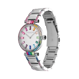 Ladies' Coach Cary Multi-Coloured Rainbow Crystal Accent Watch with Silver-Tone Dial (Model