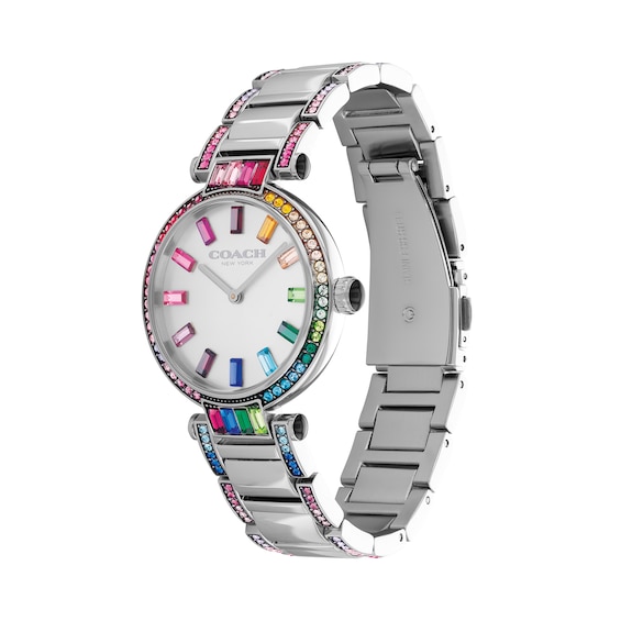 Ladies' Coach Cary Multi-Coloured Rainbow Crystal Accent Watch with Silver-Tone Dial (Model