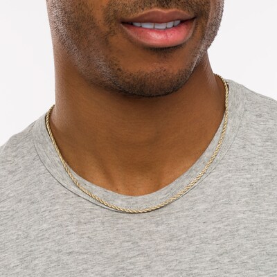 Men's 2.43mm Box and Rope Twist Chain Necklace in Hollow 10K Two-Tone Gold – 20"