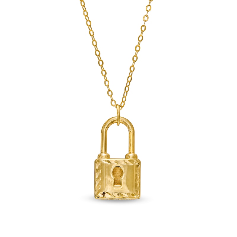 Diamond-Cut Lock Pendant in 10K Gold