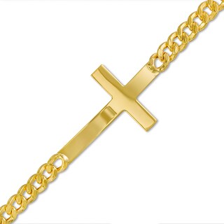 Sideways Cross and Curb Chain Bracelet in Hollow 10K Gold – 8.5"