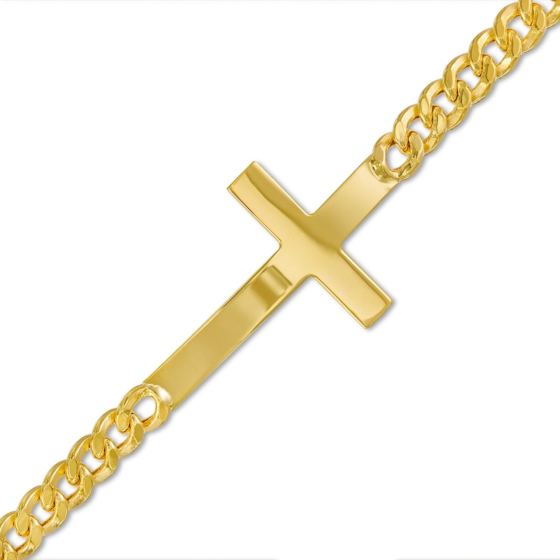 Sideways Cross and Curb Chain Bracelet in Hollow 10K Gold – 8.5"|Peoples Jewellers