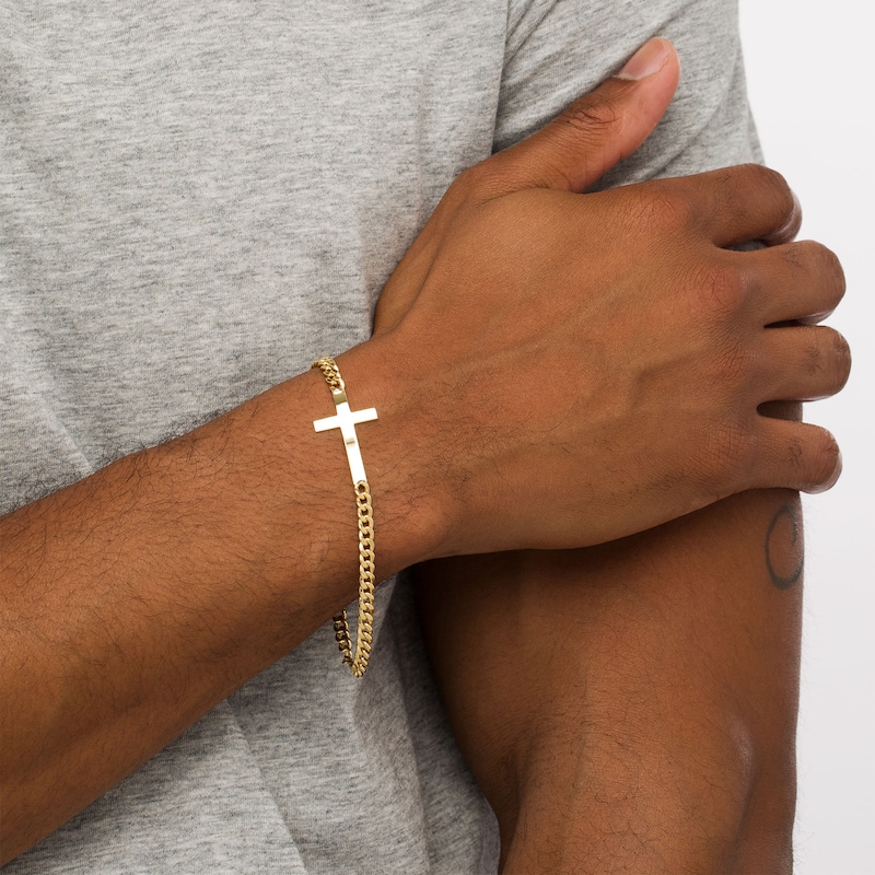 Sideways Cross and Curb Chain Bracelet in Hollow 10K Gold – 8.5"
