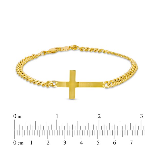 Sideways Cross and Curb Chain Bracelet in Hollow 10K Gold – 8.5"