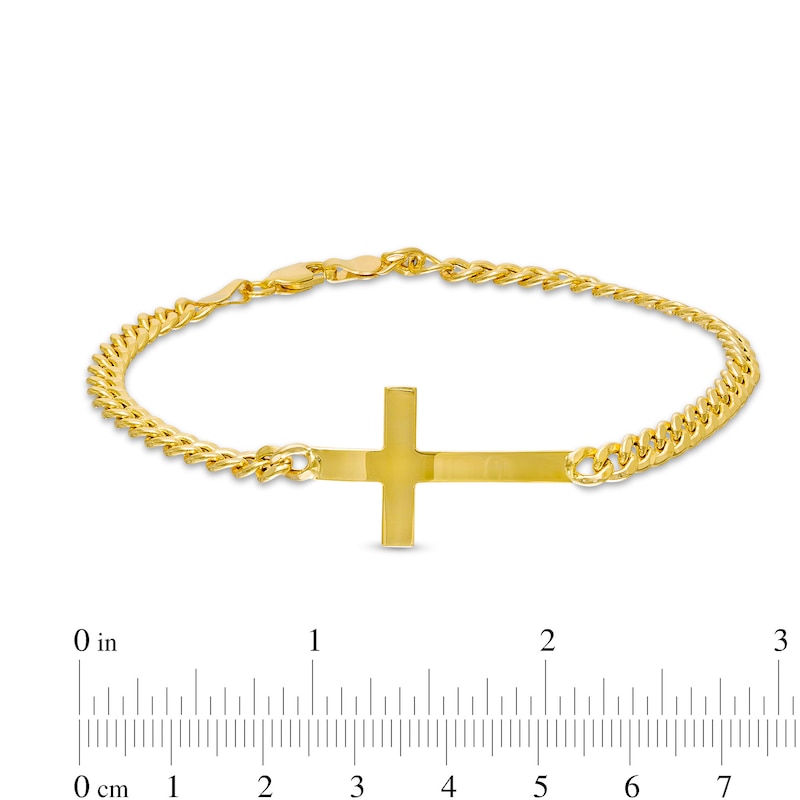 Sideways Cross and Curb Chain Bracelet in Hollow 10K Gold – 8.5"|Peoples Jewellers