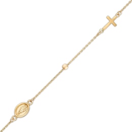 Child's Diamond-Cut Beaded Rosary Bracelet in Hollow 14K Tri-Tone Gold - 6&quot;