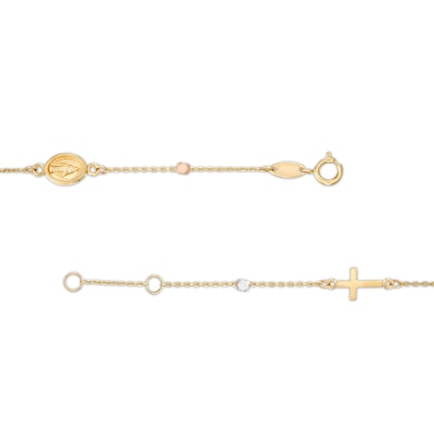 Child's Diamond-Cut Beaded Rosary Bracelet in Hollow 14K Tri-Tone Gold - 6"