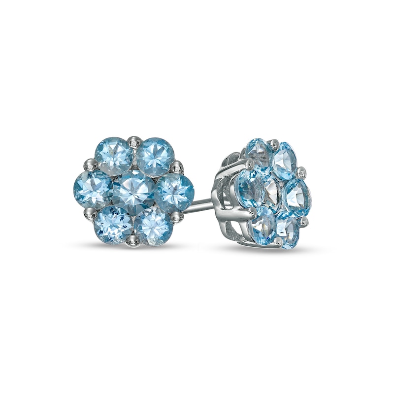 3.5mm Aquamarine Flower Stud Earrings in Sterling Silver|Peoples Jewellers