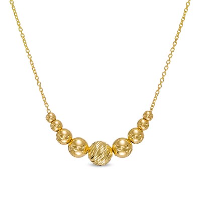 Multi-Finish Graduated Bead Necklace in 14K Gold