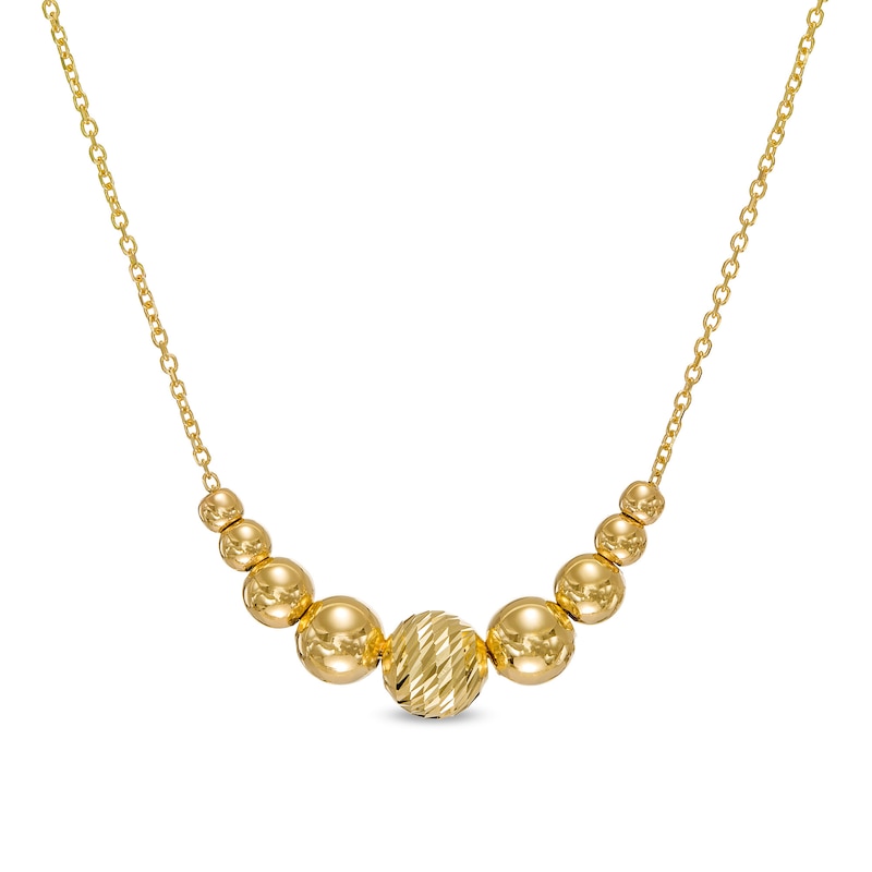 Italian Gold Multi-Finish Graduated Bead Necklace in 14K Gold|Peoples Jewellers