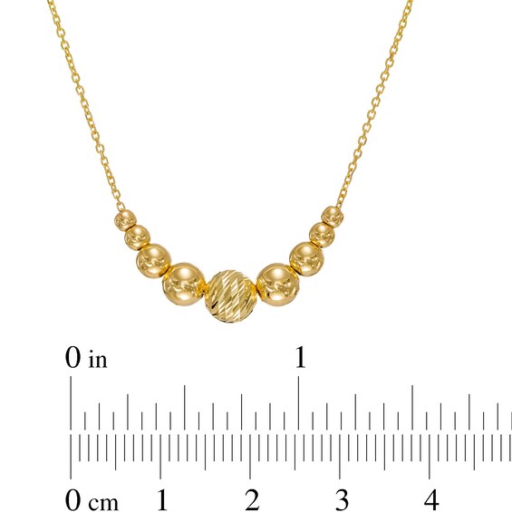 Multi-Finish Graduated Bead Necklace in 14K Gold