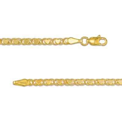 Ladies' 3.0mm Mirror Heart Chain Bracelet in Solid 10K Gold - 7.25"