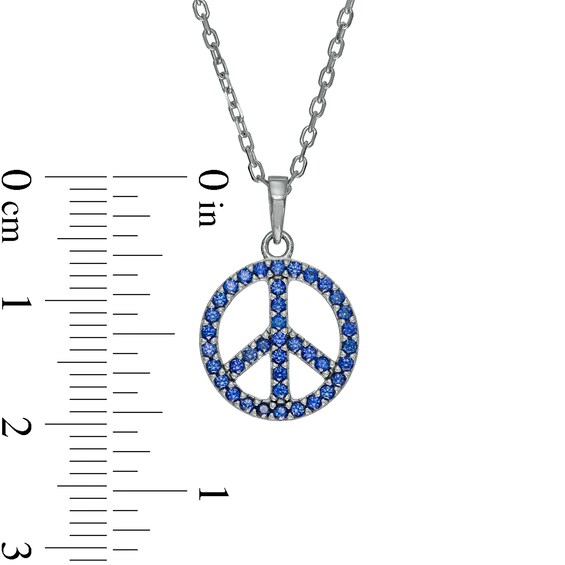 Blue Lab-Created Sapphire Peace Sign Pendant in 10K White Gold