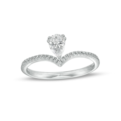 0.45 CT. T.W. Pear-Shaped Diamond Chevron Engagement Ring in 14K White Gold (I/SI2)