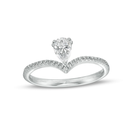 0.45 CT. T.W. Pear-Shaped Diamond Chevron Engagement Ring in 14K White Gold (I/SI2)