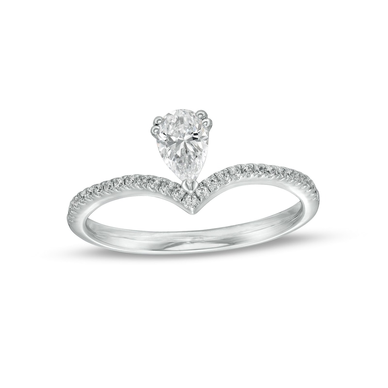 0.45 CT. T.W. Pear-Shaped Diamond Chevron Engagement Ring in 14K White Gold (I/SI2)|Peoples Jewellers