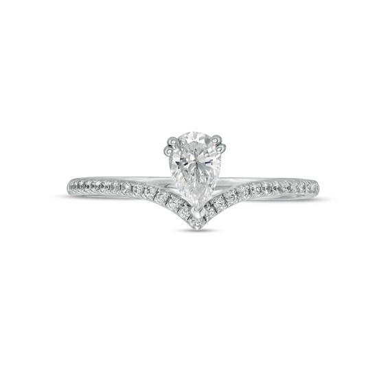 0.45 CT. T.W. Pear-Shaped Diamond Chevron Engagement Ring in 14K White Gold (I/SI2)